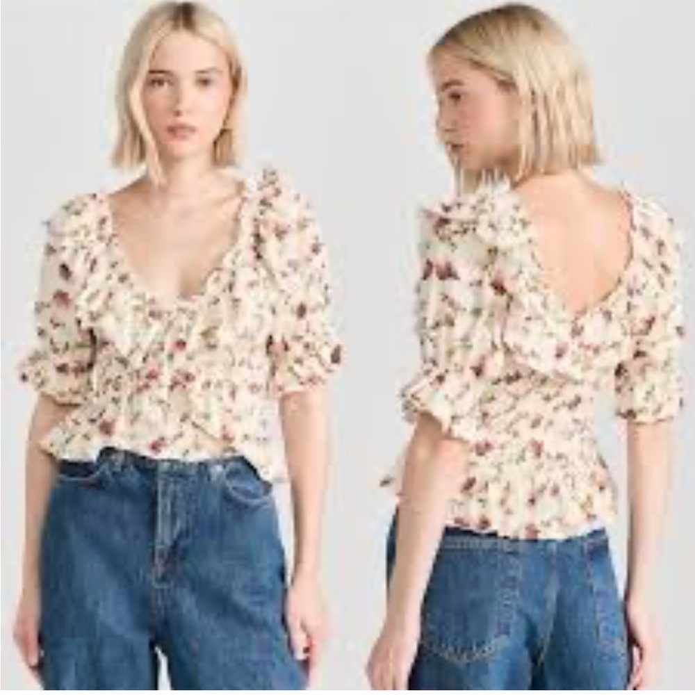 Free People FP Women’s Aster Floral Favorite Girl Ruffled Smocked Top Large L - Picture 4 of 14